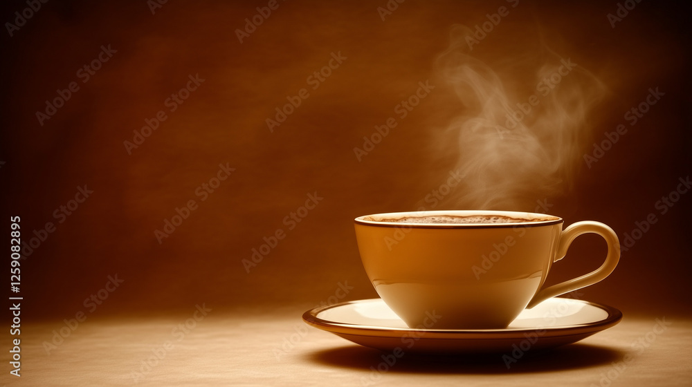Steaming coffee cup in a minimalist setting, evoking warmth and simplicity Steaming coffee cup in a minimalist setting, evoking warmth and simplicity