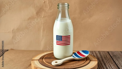 American Milk Bottle Wooden Spoon Rustic Still Life