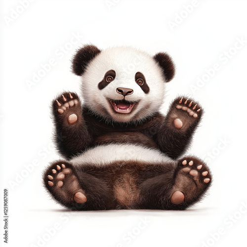 Niedlicher Panda präsentiert sich fröhlich mit ausgebreiteten Pfoten

