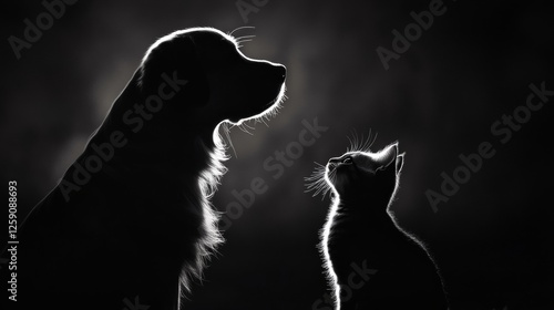 Black silhouette of dog and cat