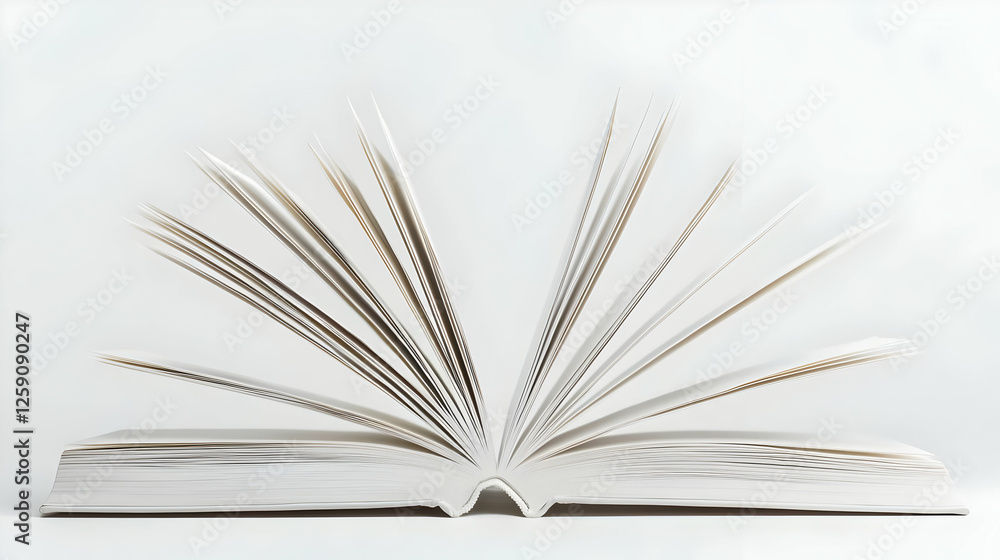 Fototapeta premium Open Book with Fanning Pages on White Background