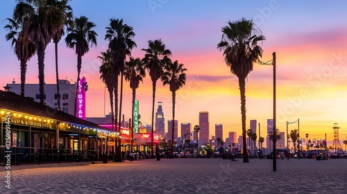 Colorful Sunset Over Los Angeles Beachfront