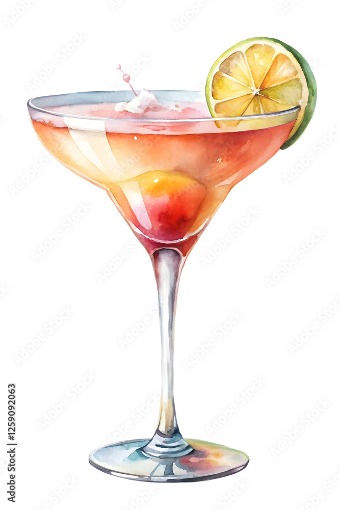 watercolor coquette fruit cocktail on the white background watercolor coquette fruit cocktail on the white background