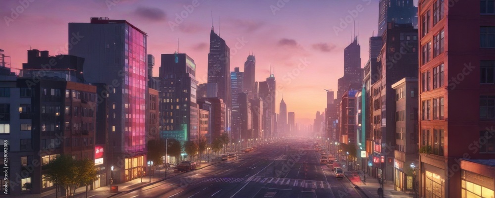 Obraz premium Colorful cityscape at dawn with gradient buildings and streets , street, gradient, architecture