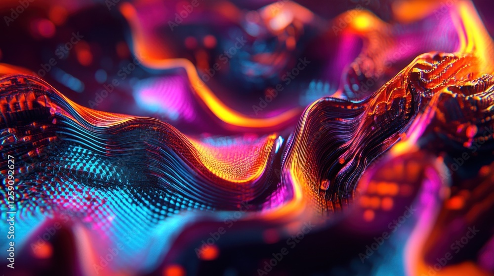 Abstract vibrant wavy surface with glowing particles. Abstract vibrant wavy surface with glowing particles.