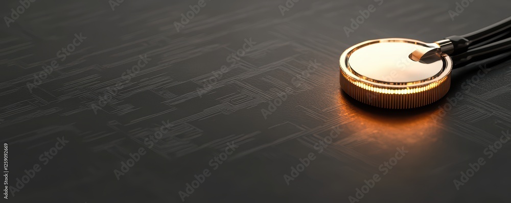 Gold cryptocurrency coin on dark circuit board with glowing outline Gold cryptocurrency coin on dark circuit board with glowing outline