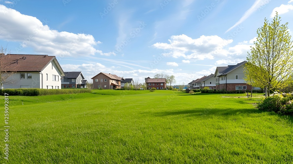 Obraz premium Suburban Houses on a Sunny Day with Green Grass