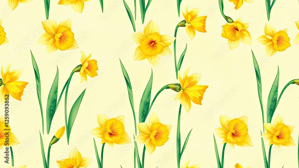 Spring Daffodils Floral Pattern Yellow Flowers Nature Background Botanical Illustration Seamless Spring Daffodils Floral Pattern Yellow Flowers Nature Background Botanical Illustration Seamless