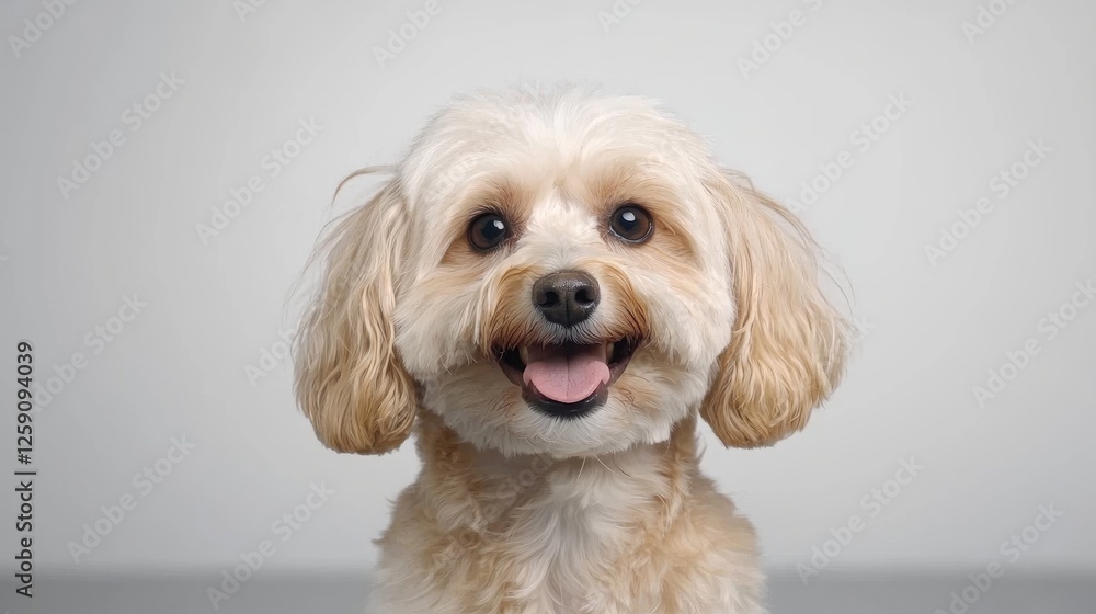 Happy Puppy Portrait Against Neutral Background. Potential Stock Photo