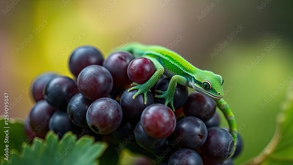 Green Gecko on Grapes Nature Photography Wildlife Reptiles Closeup Green Gecko on Grapes Nature Photography Wildlife Reptiles Closeup
