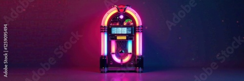 Colorful vector design of a jukebox with neon lights , retro, neon, jukebox