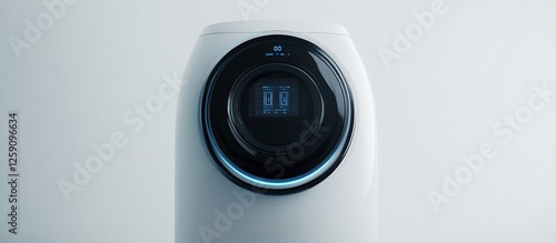 Modern air purifier with digital display against a minimalist background, promoting clean air photo