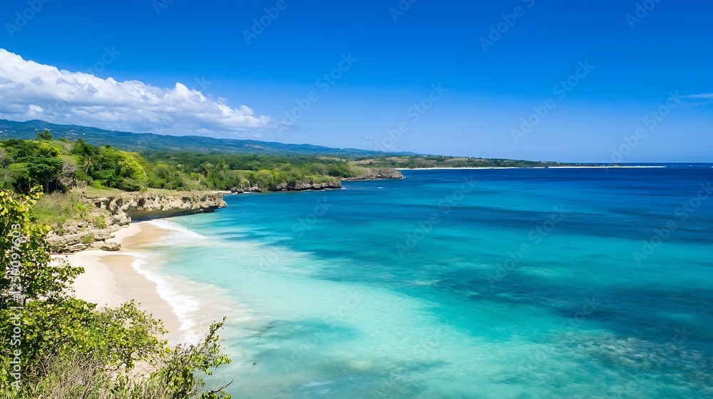 Obraz premium Stunning Coastal View of Clear Blue Waters and Sandy Beach : Generative AI