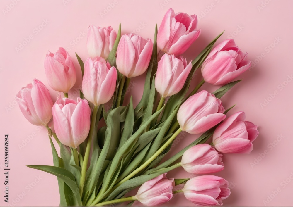 Fototapeta premium Pink Tulips on Pink Background with Copy Space for Business Design. Perfect for spring-themed business cards, website banners, feminine brand marketing materials.