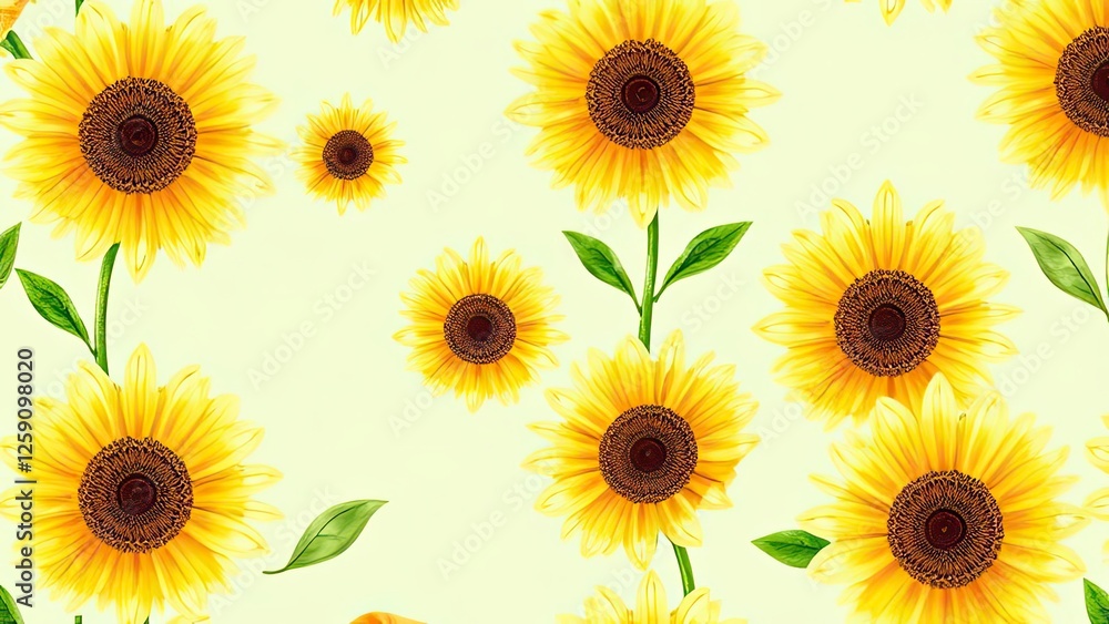 Vibrant Sunflower Summer Floral Pattern Botanical Illustration Nature Background Vibrant Sunflower Summer Floral Pattern Botanical Illustration Nature Background