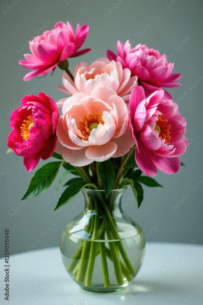 Colorful peony flowers arranged in a vase, bouquet, floral, pink Colorful peony flowers arranged in a vase, bouquet, floral, pink