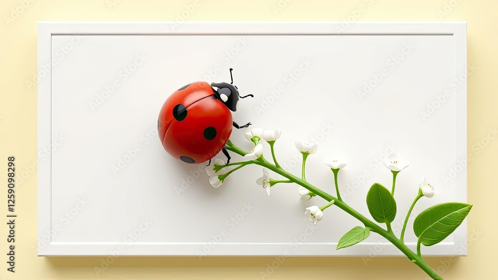 Ladybug on White Flowers Spring Nature Background Ladybug on White Flowers Spring Nature Background