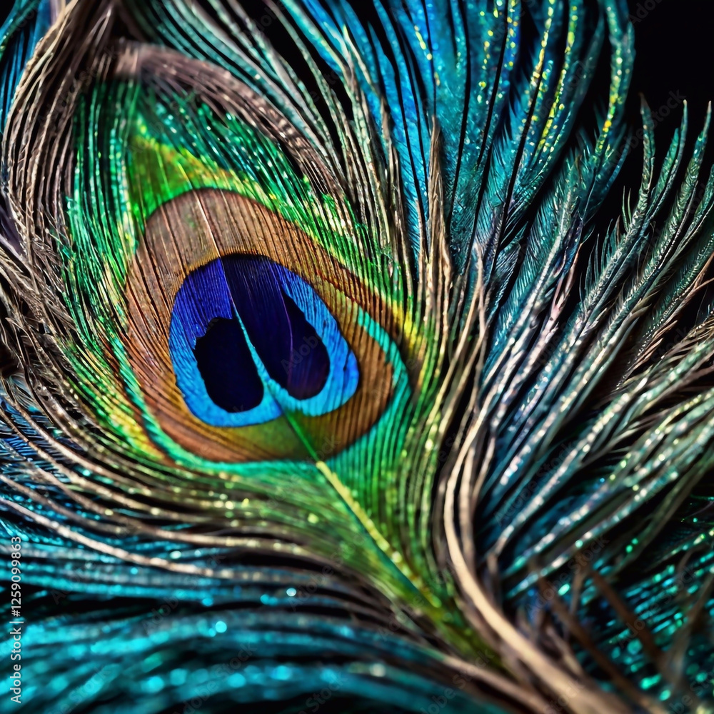 Obraz premium Patterns on bird feathers capturing the elegance and shimmer of a natural peacock plume