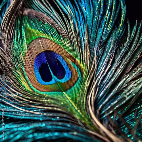 Patterns on bird feathers capturing the elegance and shimmer of a natural peacock plume