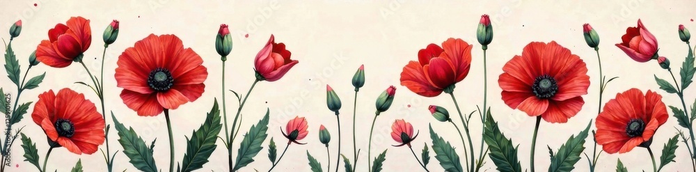 Obraz premium Delicate floral pattern featuring stylized poppy, garden, petals