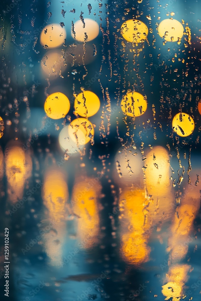 Fototapeta premium Colorful Bokeh and Raindrops on Window Pane with Blurry City Lights : Generative AI
