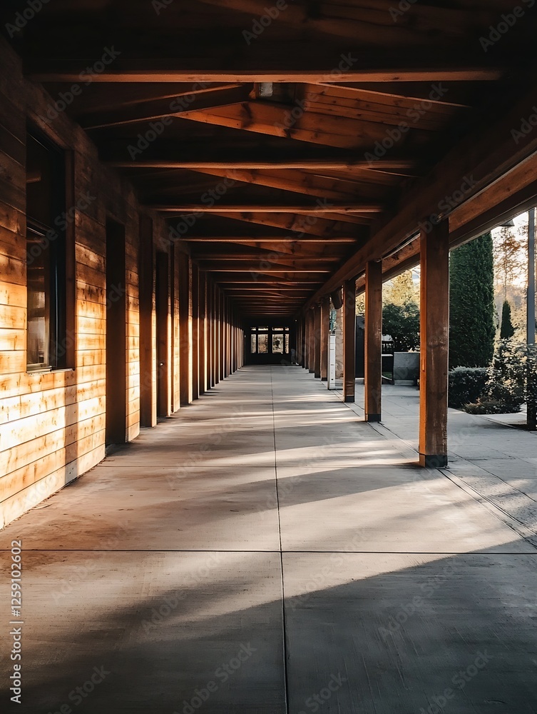 Inviting Hallway with Wooden Beams and Soft Natural Light : Generative AI Inviting Hallway with Wooden Beams and Soft Natural Light : Generative AI