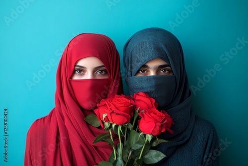 Sign of love and affection. Commercial ad campaign creative. Valentine's day, affectionate couple: dazzling dazzling, image of loving middle eastern young lovers. Romantic dinner. Love birds. photo