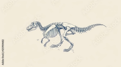 Obraz na płótnie A vintage-style ink drawing of a dinosaur fossil skeleton, meticulously detailed with anatomical accuracy. The artistic sketch captures the prehistoric essence of extinct creatures. AI generated. w salonie