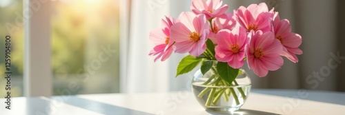Wallpaper Mural Full bloom primroses in elegant glass vase Soft spring light , bouquet, fresh Torontodigital.ca