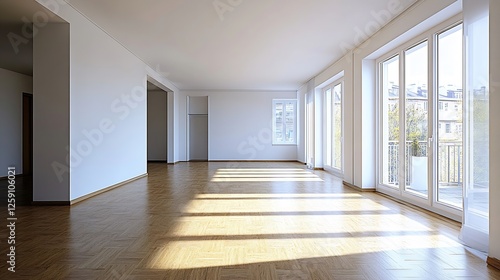 Bright and Spacious Empty Interior with Large Windows and Natural Light : Generative AI