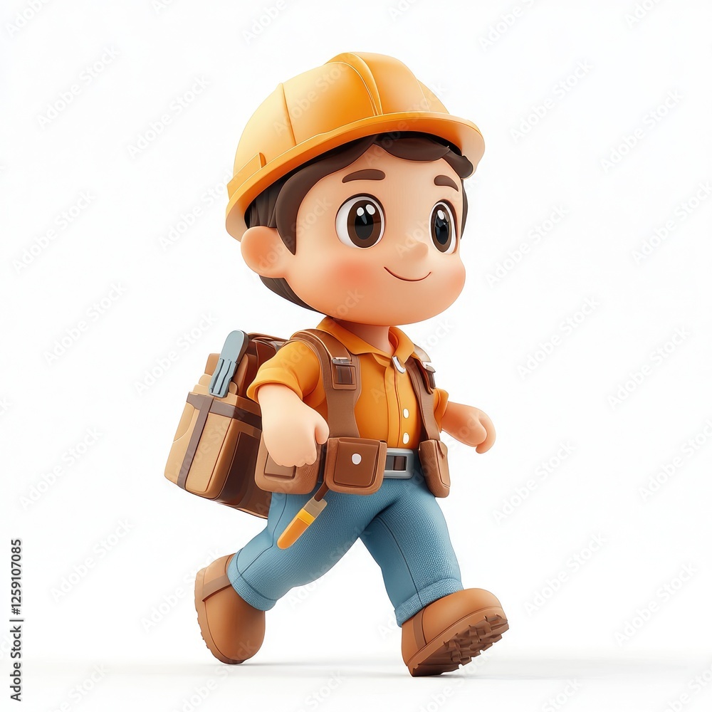 Adorable 3D Cartoon Construction Worker: A Cute Child Character Illustration Adorable 3D Cartoon Construction Worker: A Cute Child Character Illustration