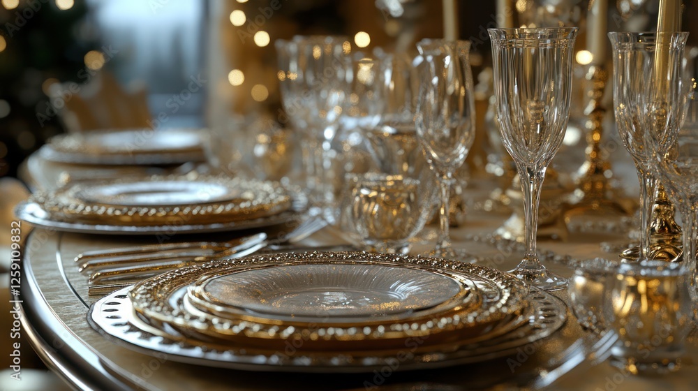 Elegant Golden Dinner Table Setting Elegant Golden Dinner Table Setting