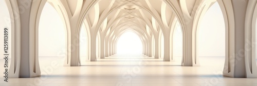 Abstract archway corridor with soft light and minimalistic design, ideal for backgrounds and spiritual themes.