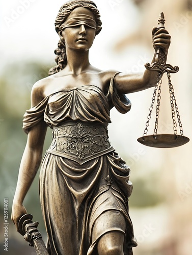 Imposing Statue of Lady Justice Symbolizing Fairness and The Rule of Law with a Serene Expression and Strong Presence : Generative AI photo