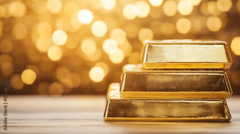 Glittering Gold Bars Stacked on Elegant Background with Bokeh Lights for Wealth and Luxury Themes : Generative AI Glittering Gold Bars Stacked on Elegant Background with Bokeh Lights for Wealth and Luxury Themes : Generative AI