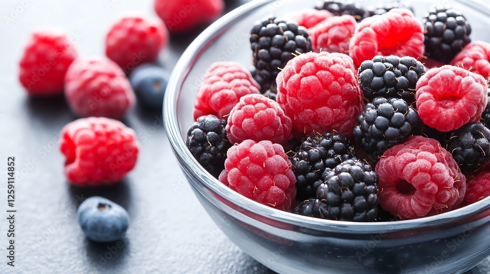 Fresh Berries in Bowl Including Raspberries and Blackberries for Healthy Eating : Generative AI Fresh Berries in Bowl Including Raspberries and Blackberries for Healthy Eating : Generative AI