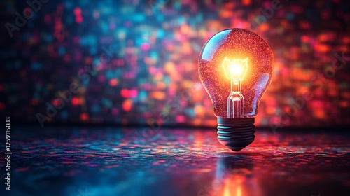 Insights visualized a bright light bulb symbolizing innovation and strategic thinking emerging from a colorful background of data patterns