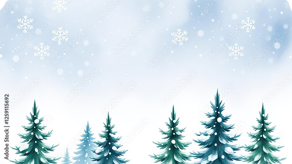 Obraz premium Snowy Winter Wonderland Fir Trees Snowflakes Peaceful Landscape