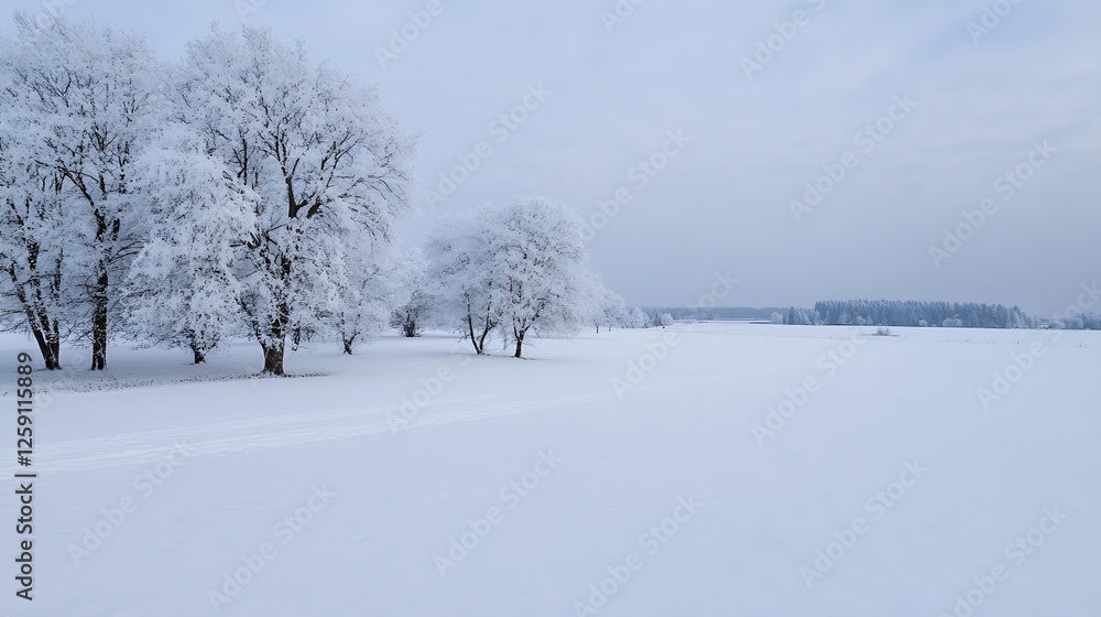 Fototapeta premium Beautiful Winter Landscape with Snow Covered Trees and Calm Blue Skies in a Peaceful Environment : Generative AI