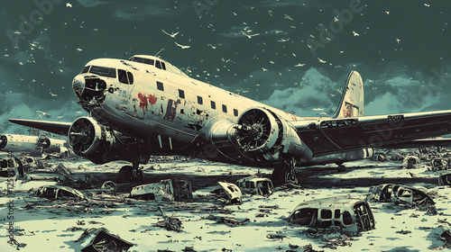 Wallpaper Mural Ghostly airplane graveyard captured in haunting depiction of aviation history. Haunted Relics. Illustration Torontodigital.ca