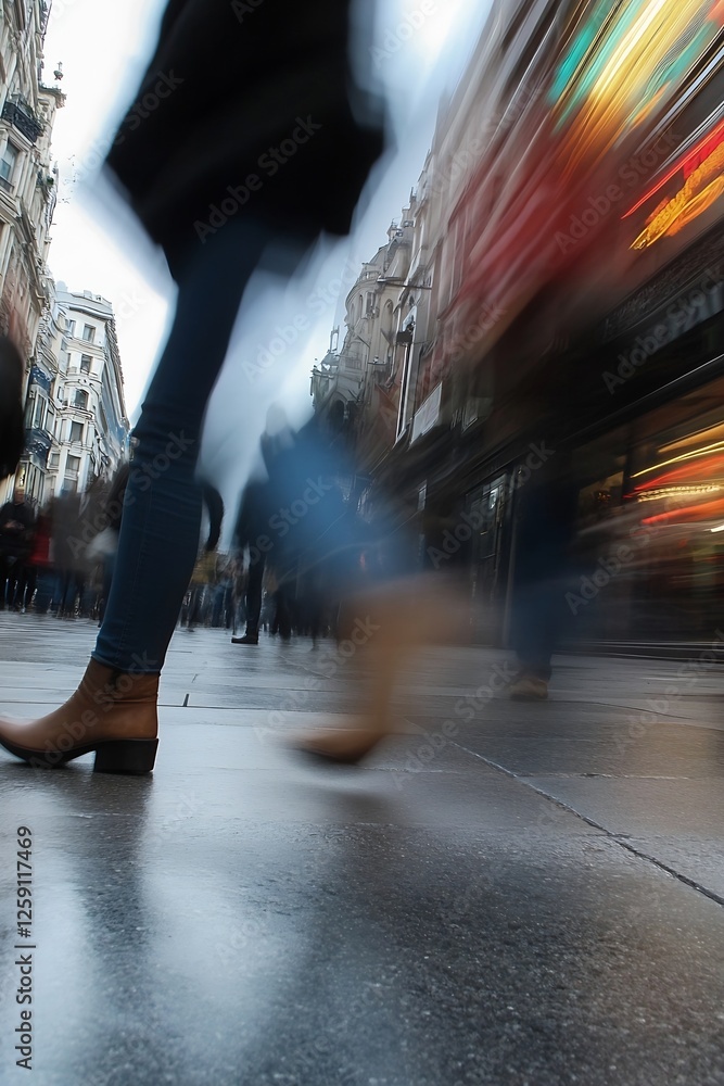 Obraz premium Motion Blur of People Walking on City Street Capturing Urban Life : Generative AI