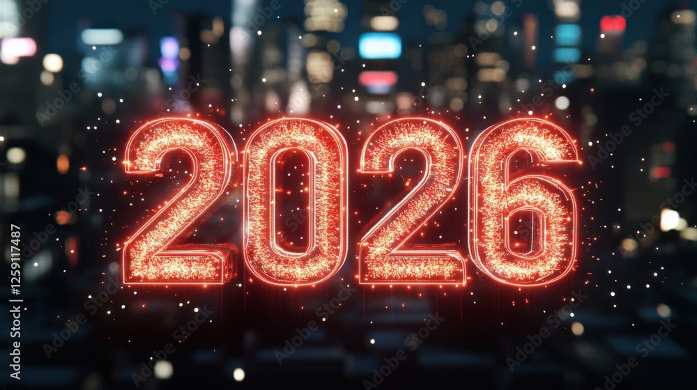 A Vibrant Neon Display of 2026 Lights Up the City Skyline with a Dazzling Array of Colors, Foreshadowing a Bright Future and Celebratory Moments A Vibrant Neon Display of 2026 Lights Up the City Skyline with a Dazzling Array of Colors, Foreshadowing a Bright Future and Celebratory Moments