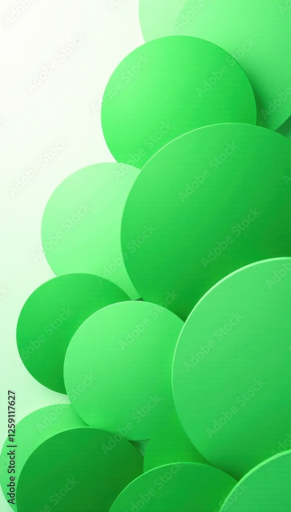 Green circular shapes layered on a white background with subtle gradient effect , layer, shape, green