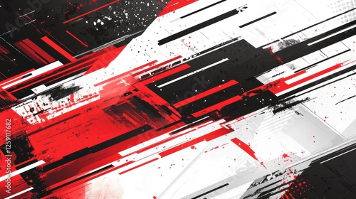 Abstract red, black, white geometric shapes background.