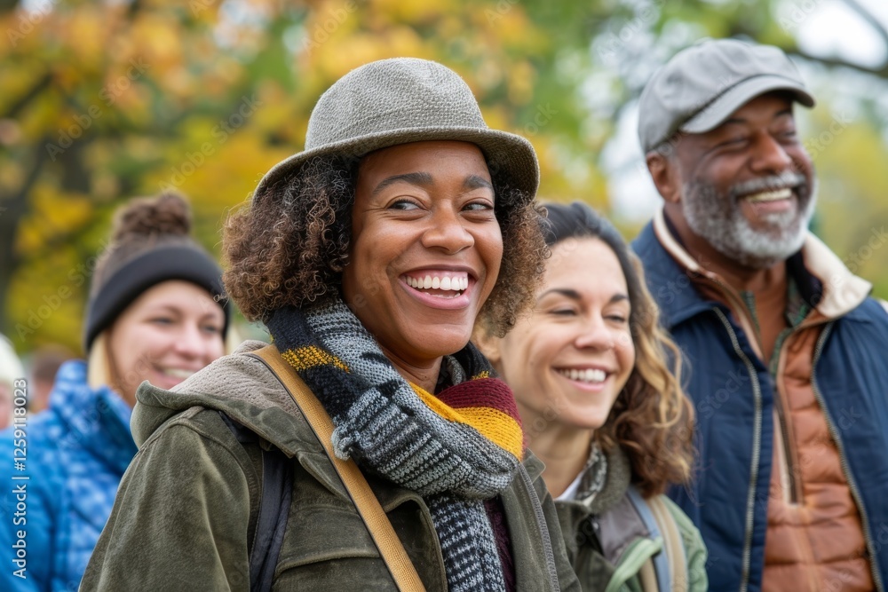 Happy african american woman with group of friends in the park Happy african american woman with group of friends in the park