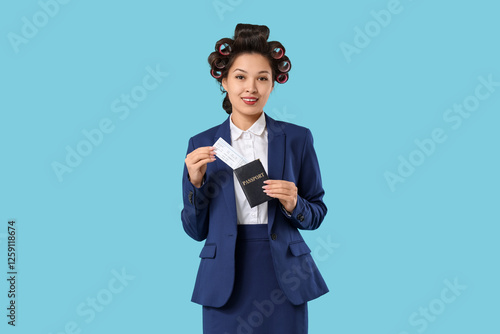 Young Asian stewardess with...