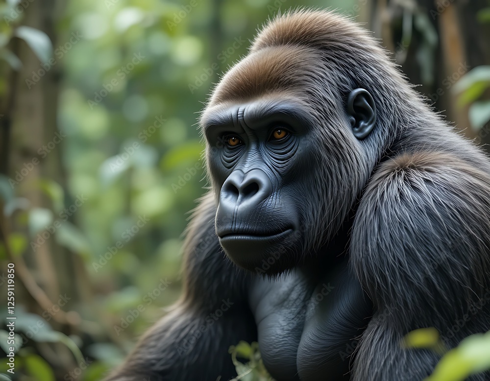 Majestic Gorilla Portrait in Lush Jungle Setting Majestic Gorilla Portrait in Lush Jungle Setting