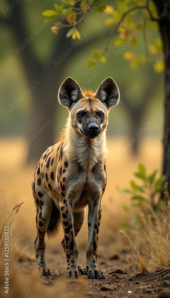 Hyena surrounded by acacia trees , tree, safari, animal Hyena surrounded by acacia trees , tree, safari, animal
