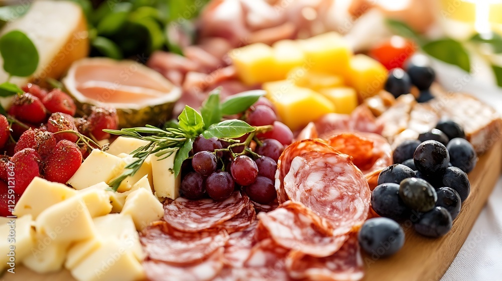Delectable Assortment of Cheeses Meats and Fruits on Charcuterie Board : Generative AI Delectable Assortment of Cheeses Meats and Fruits on Charcuterie Board : Generative AI