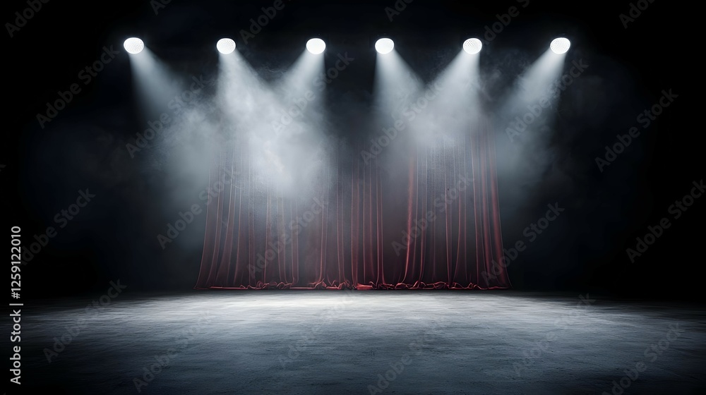 Obraz premium Empty Stage With Red Curtain And Spotlights